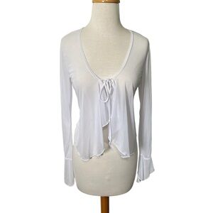 VTG Taboo Y2K Sheer White Tie-Front Long Sleeve Top